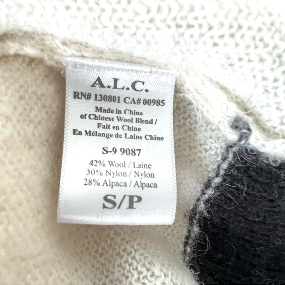 A.L.C. Ivory w Black Trim Wool Alpaca Blend Crew Neck Lightweight Sweater Sz S/P - Picture 8 of 12